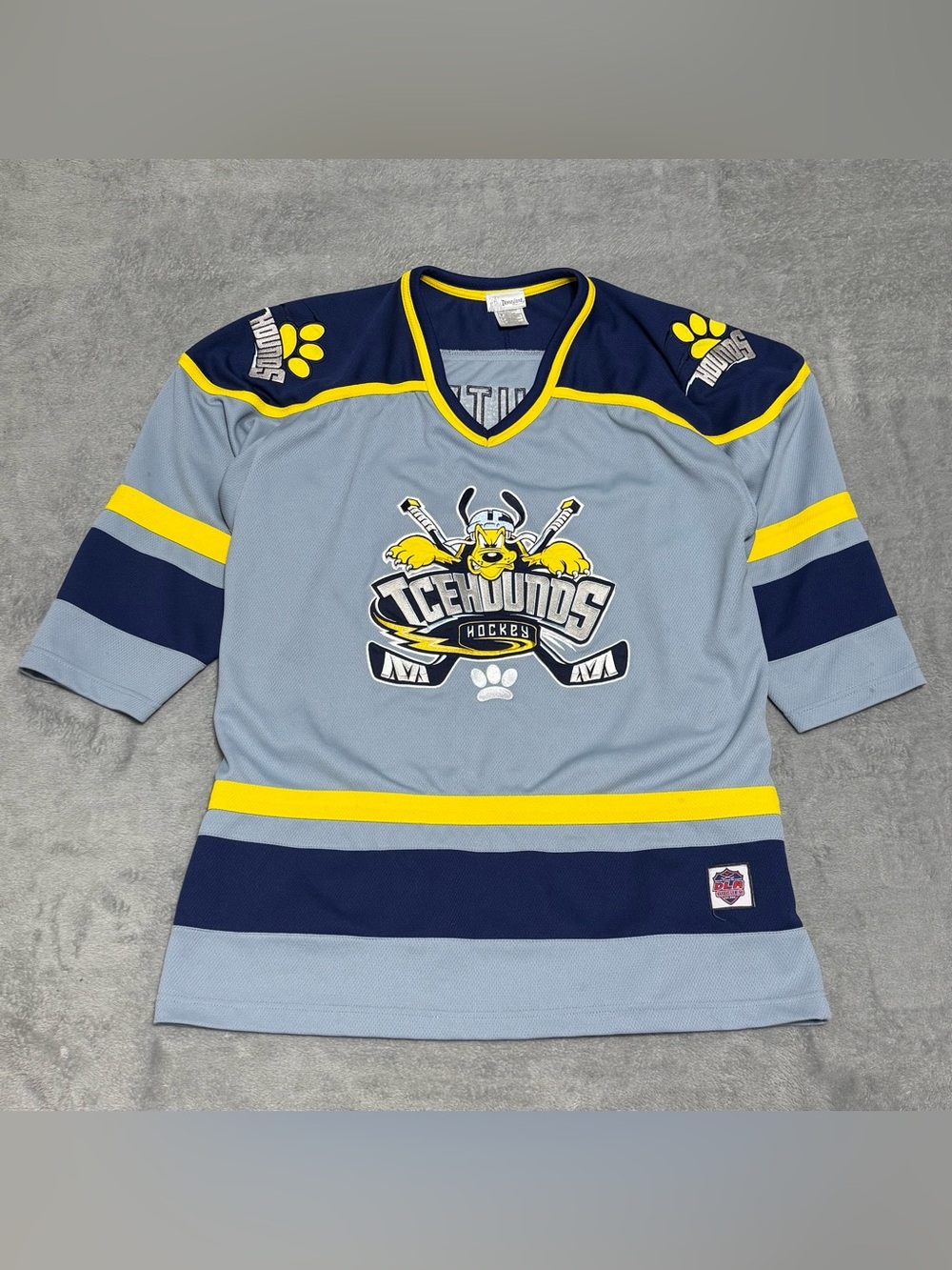 Disneyland IceHounds Pluto Hockey Jersey Gray Blue Size L NHL Style Streetwear